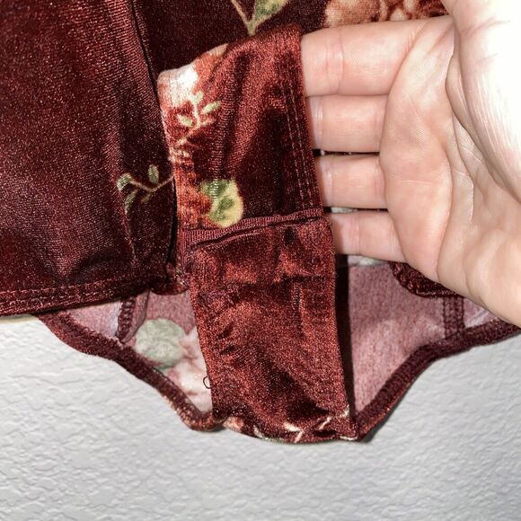 Willow Velvet Floral Maroon Burgundy Padded Cups Bodysuit XS - Picture 4 of 6